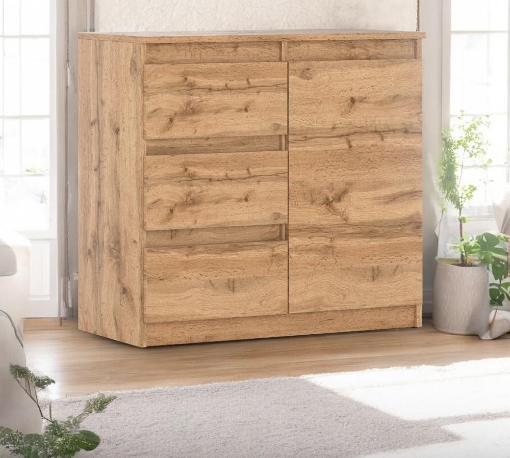 Komoda Drewniana Do Sypialni 3 Szuflady 80cm Nowoczesna Salon Dąb Wotan