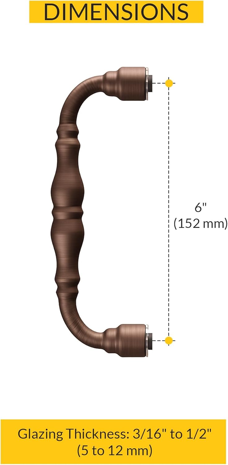 BRIXWELL Shower Door Handle Back to Back Mount, Antique Copper Finish, Solid Brass Construction, 6" Center to Center, Fits 3/16" to 1/2" Glass, Includes Stainless Steel Hardware and Hex Wrench