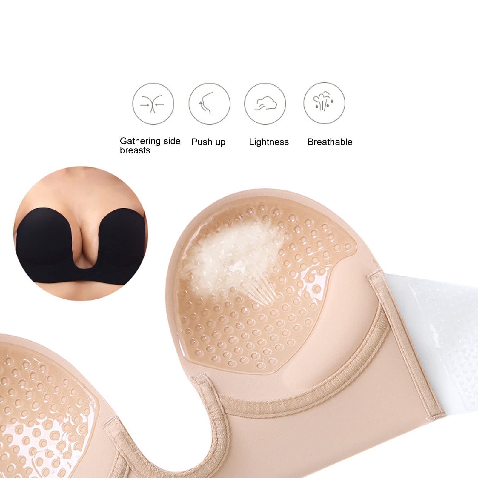 u forme de soutien-gorge sans bretelles pour les femmes, Silicone Deep Play Push Up Adhesive Bra, 5pcs Sticky Bra pour le mariage (C)