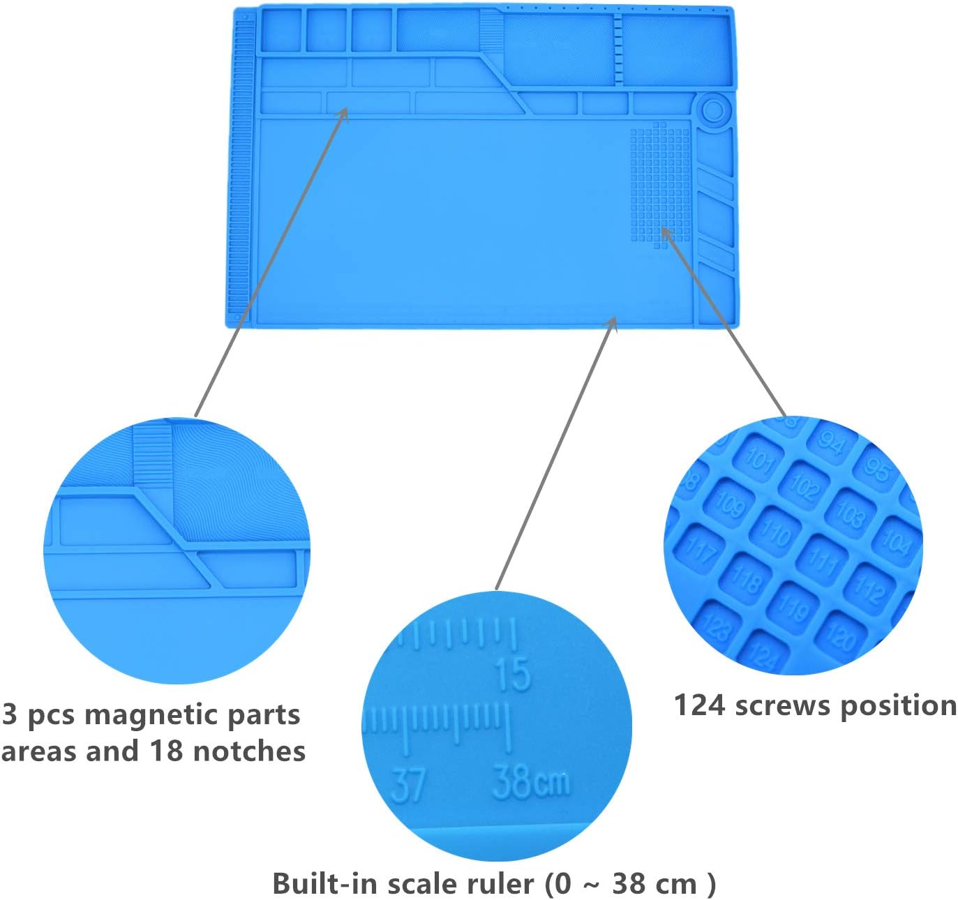 S180 Large Anti-Static Heat Insulation Silicone Repair Work Mat for Soldering and Computer Repair, The Size 21.6 x 13.8 inch