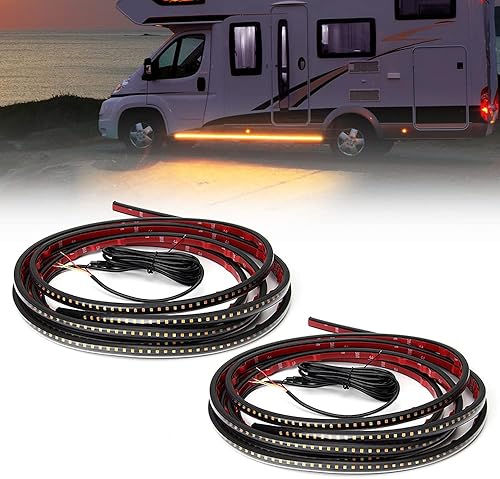 2 luces de estribo de 15 pies, marcador lateral ámbar secuencial con luces blancas de cortesía, tira de luz LED ámbar de cabina extendida de 540 LED