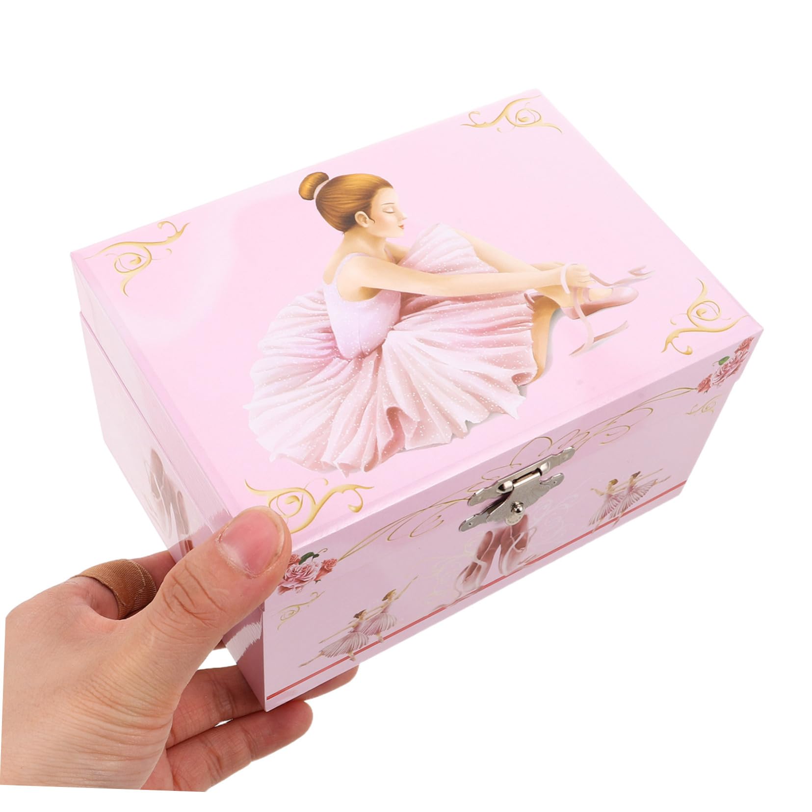 Gatuida Caja de Música Delicada en MDF con Bailarina Giratoria para Niñas Joyero Musical Rosa Almacenamiento de Joyas Adecuado para Habitación Infantil