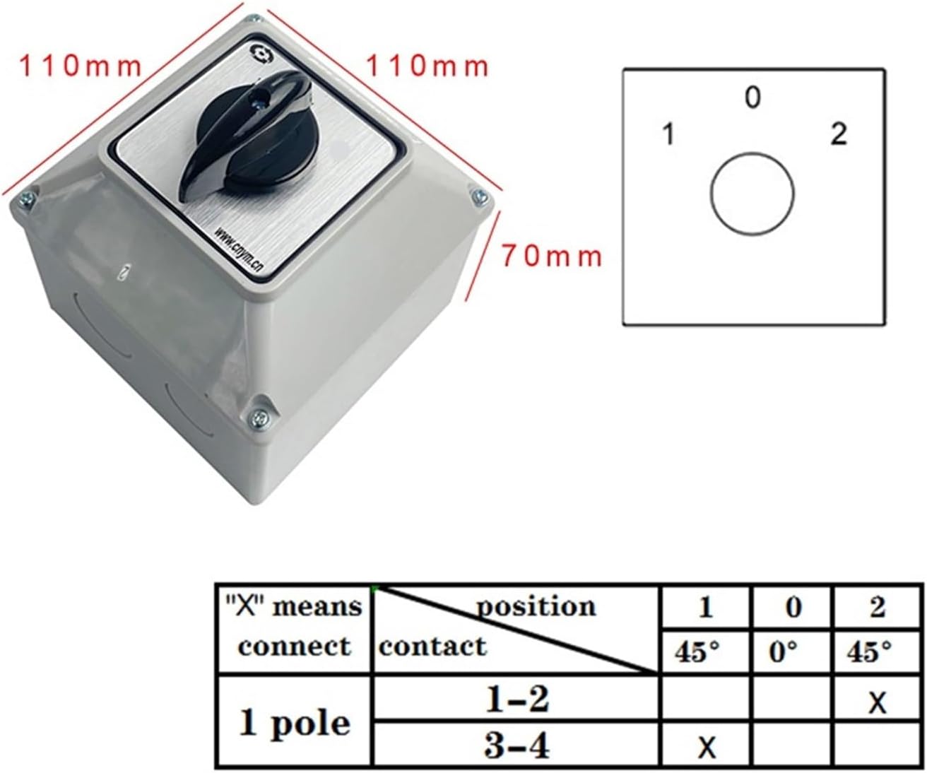 LW26-32/1M Changeover Rotary Cam Gear Switch 32A 1 Pole with Waterproof Box Selectorized Interruptores Electricos(102)