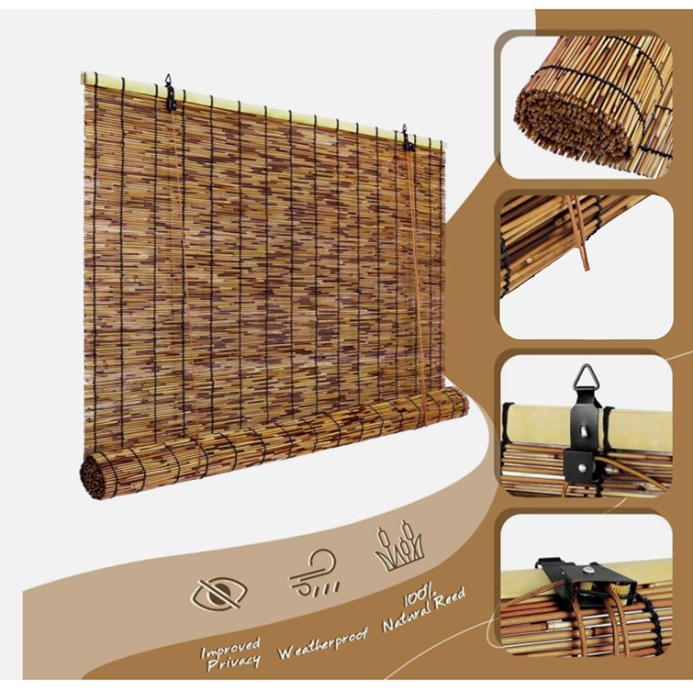 Tende romane in bambù naturale intrecciato a mano, per interni ed esterni, per balcone, giardino, camera da letto, soggiorno, tenda in legno (120 x 300 cm)