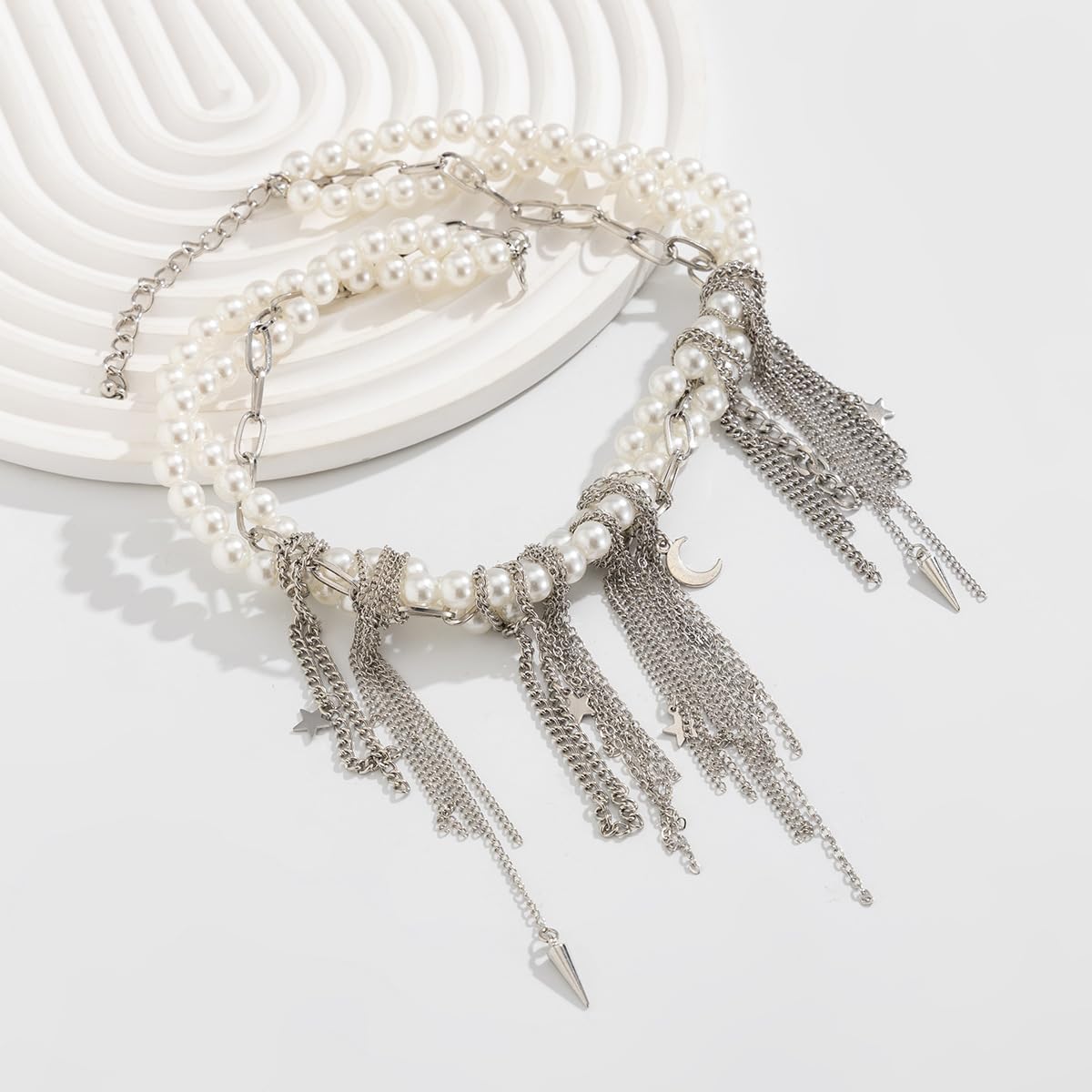 Pearl Tassel Necklace for Women Tassel Long Chain Choker Necklace Exaggerate Link Chain Choker Necklaces Trendy Jewelry Gift - Image 3
