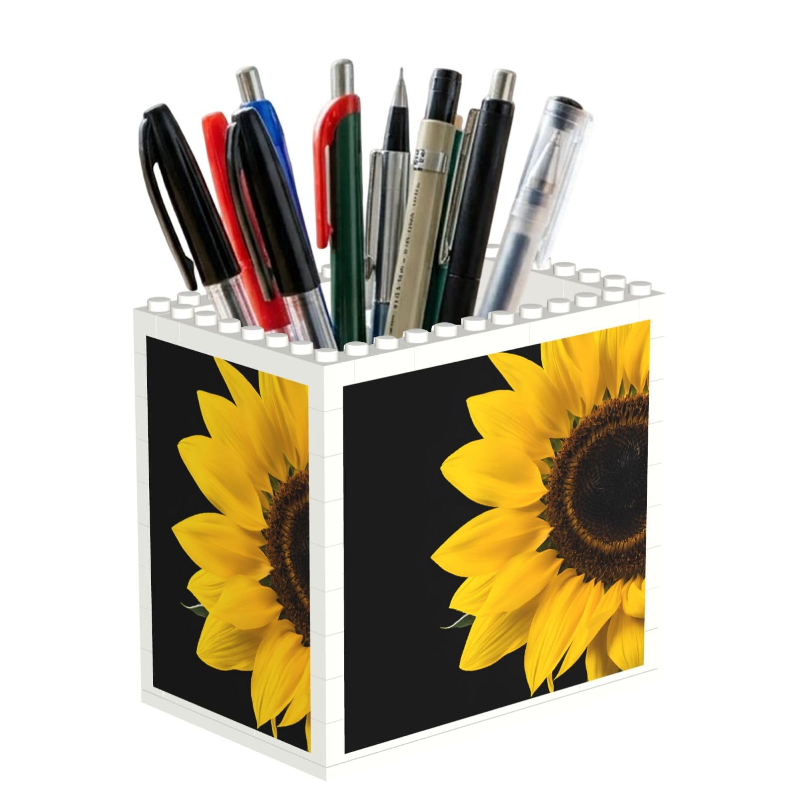 ESNAIUVCD Wild Sunflower Print Building Block Pen Holder - Pencil Holder For Desk/Classroom,Desk Accessories, Multifunctional Office Supplies Pen Organizer Pencil Cups(1pcs)