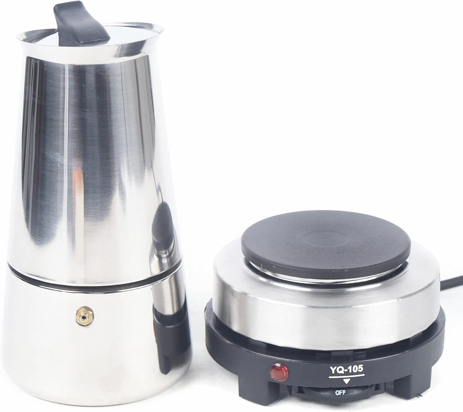 450ml Mocha Coffee Pot & Electric Stove Espresso Maker, Stainless Steel Moka Pot for 4/6/9 Cups, Perfect for Home & Office Brewing, Silver & Black Design