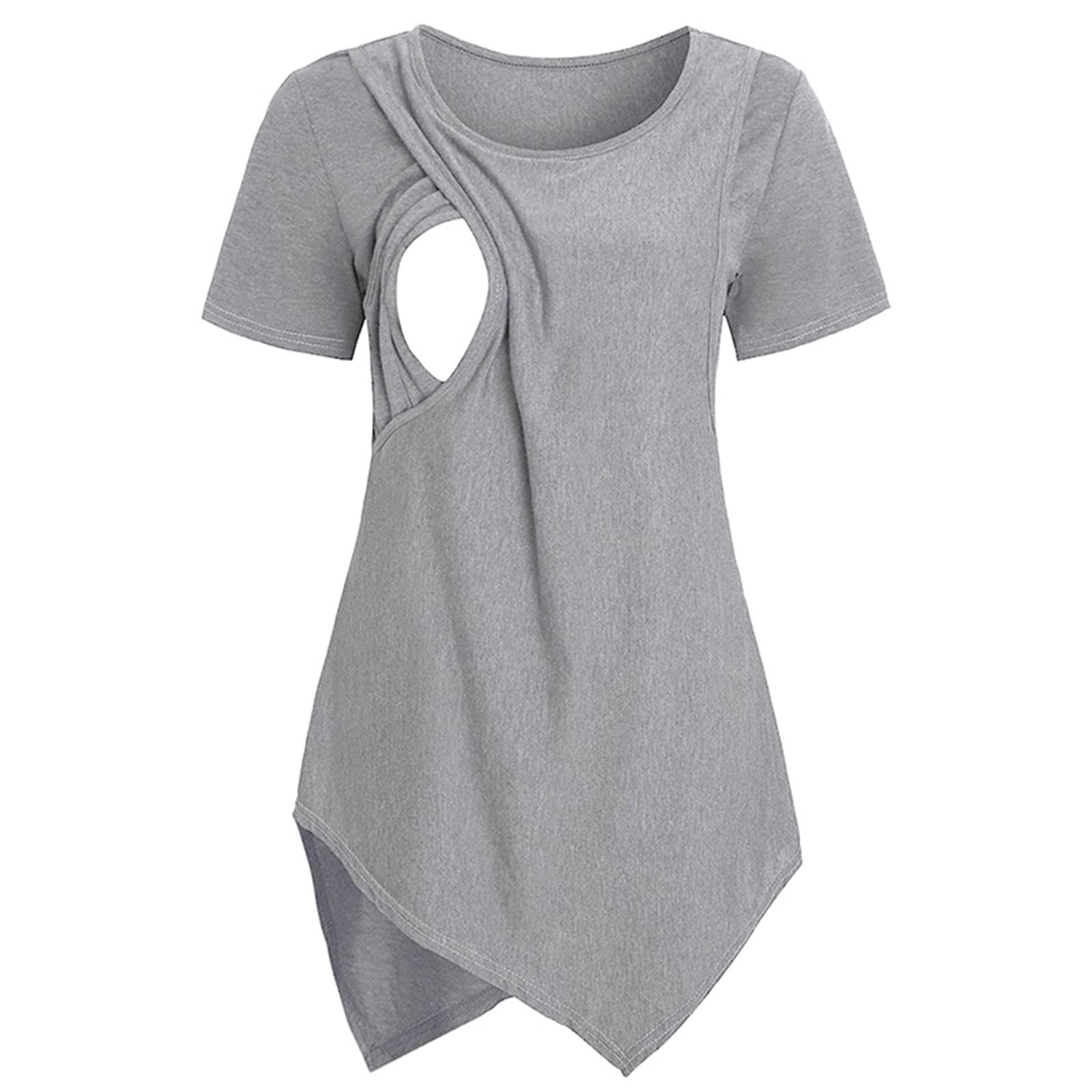 Lot de 3 hauts de maternité en coton doux pour femme - T-shirts de grossesse - Vêtements d'allaitement à col rond - Chemises de maternité pour femme - Chemisier d'allaitement - Tunique à manches