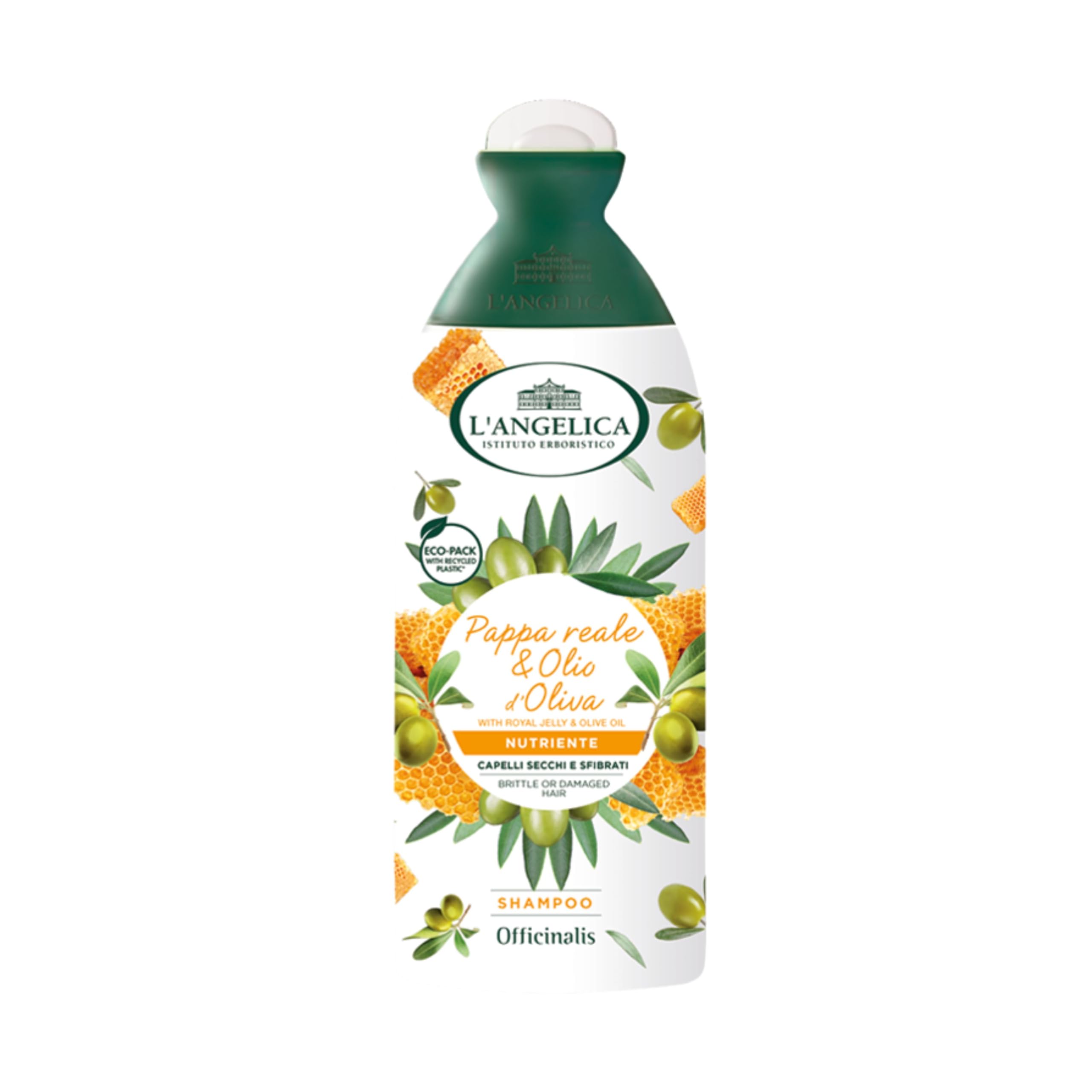 L'Angelica Officinalis, Shampoo Nutriente, Pappa Reale e Olio d'Oliva, Ideale per Capelli Secchi, Sfibrati, Senza Siliconi, Parabeni, OGM, 250ml