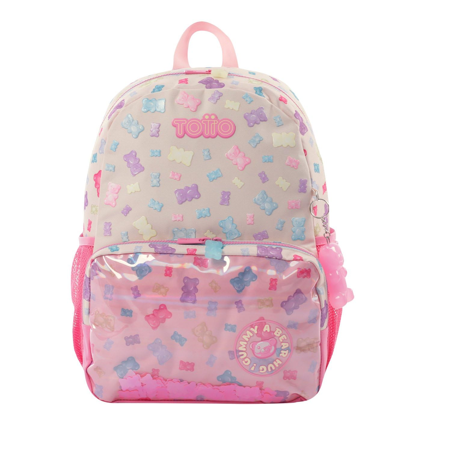 TOTTO Mochila Infantil, Modelo Gummy Bear M, Mochila Mediana, Capacidad 14 L, 2 Compartimentos, 2 Bolsillos para Botella, Organizador Interno, Correas Acolchadas, Resistente y Duradera, Color Rosa