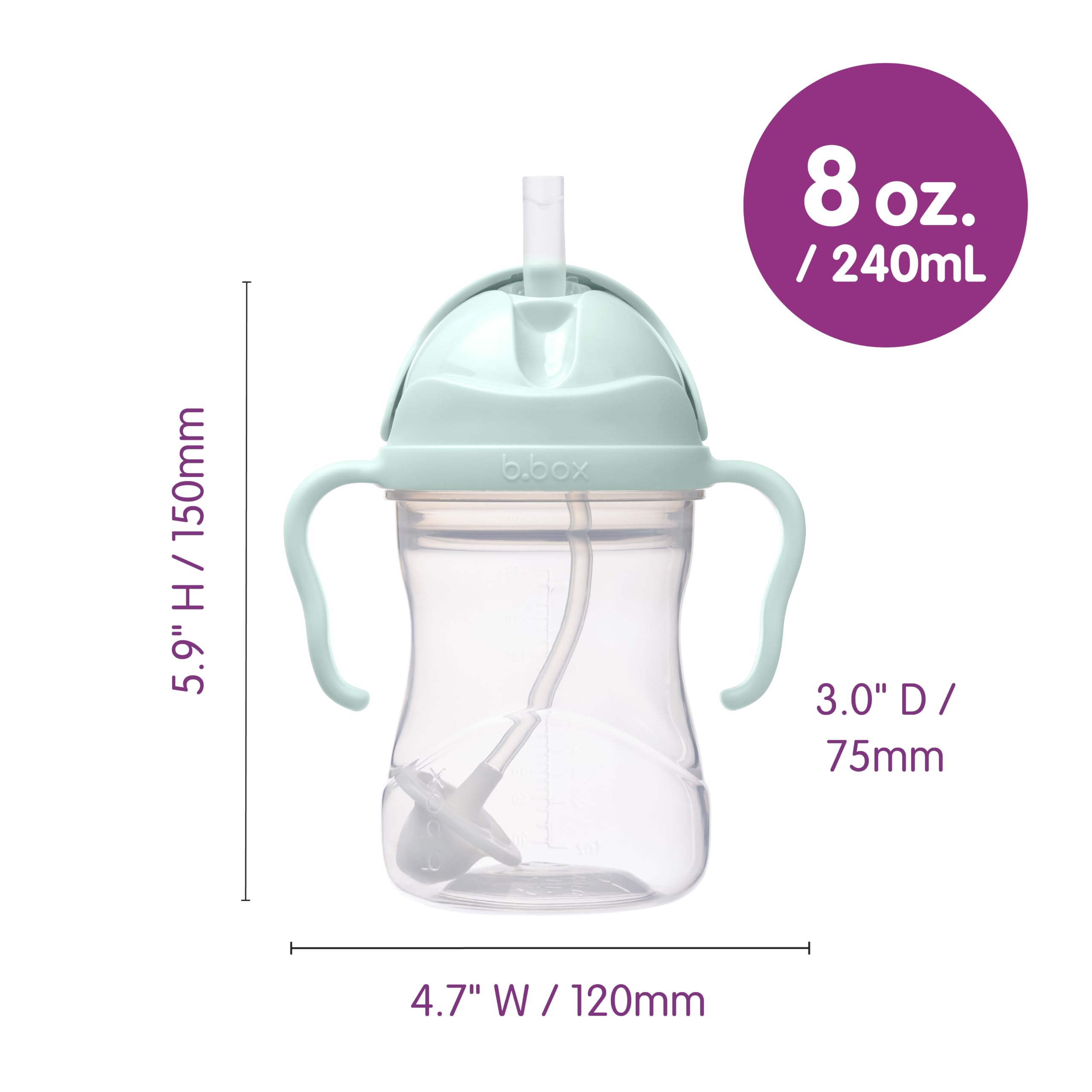 b.box Bicchieri con cannuccia 240ml Antigoccia Senza BPA Set da 2 Azzurro/Verde
