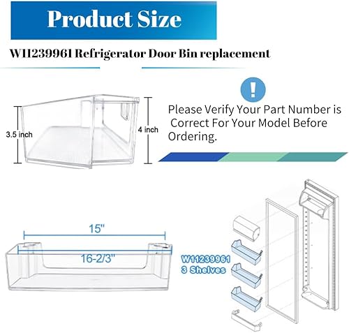 Miniatura 2 de W11239961 Repuesto W10900538 compatible con Whirlpool estante de cubo de puerta de refrigerador mejorado  Reemplazar 4591452 AP6333410 PS12578777