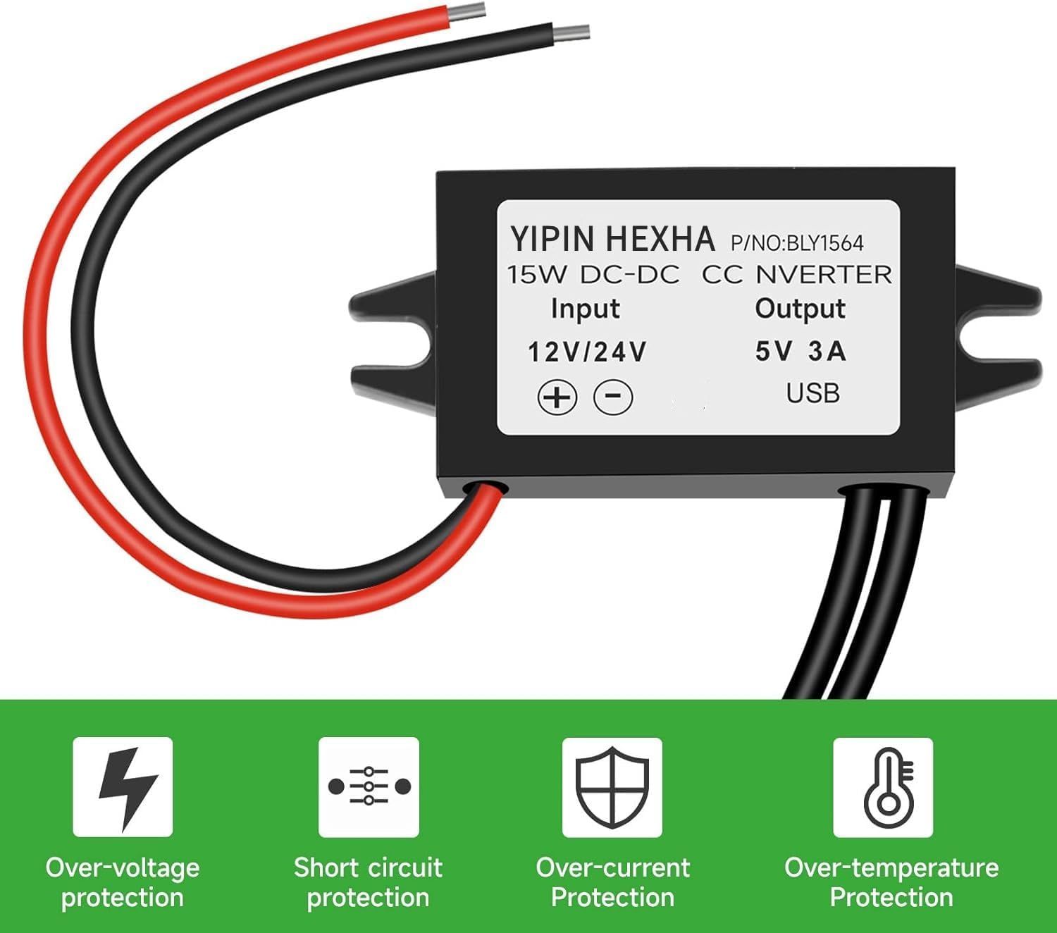 DC12V/24V to 5V 3A 15W USB Converter Buck Module Power Adapter DC Power Adapter Converter Buck Regulator Car Power Converter