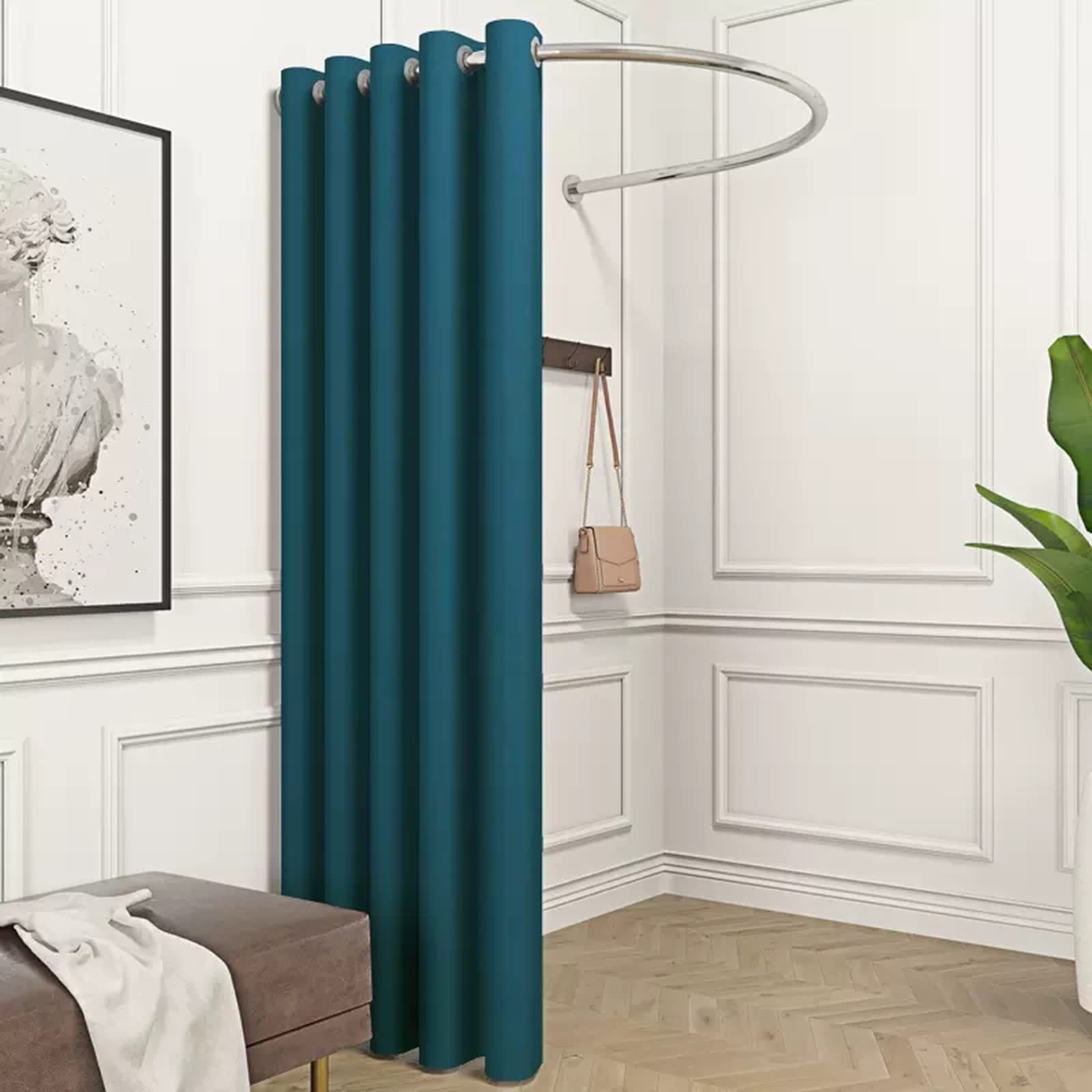 Cabine d'essayage occultante avec séparateur de pièce en U