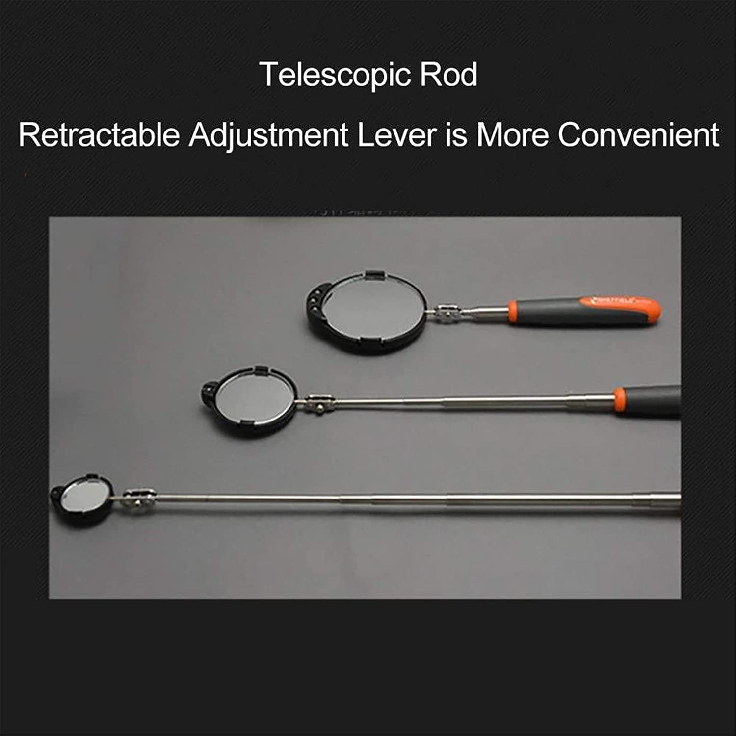 Miroir d'inspection télescopique avec éclairage, 3 pièces, pour Inspection sous véhicule, Entretien du châssis, Longueur télescopique : 760 mm/910 mm/940 mm