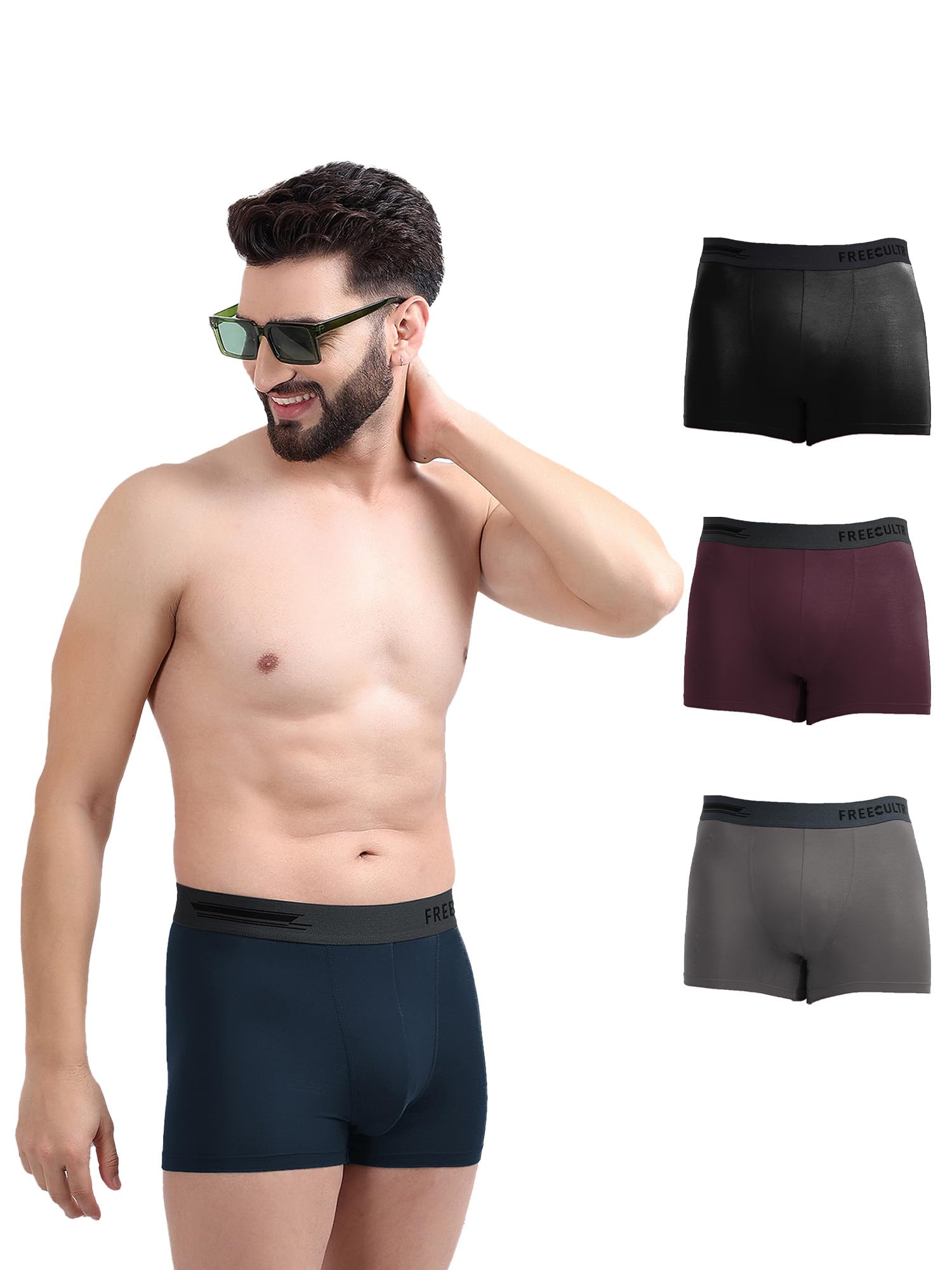 freecultr Men's Underwear Micromodal Airsoft Trunk – Anti Bacterial, No Itch, No Chafing, Sweat Proof & Ultra Soft Fabric (Pack of 4) | Mens Underwear Combo Pack of 4-picture-15