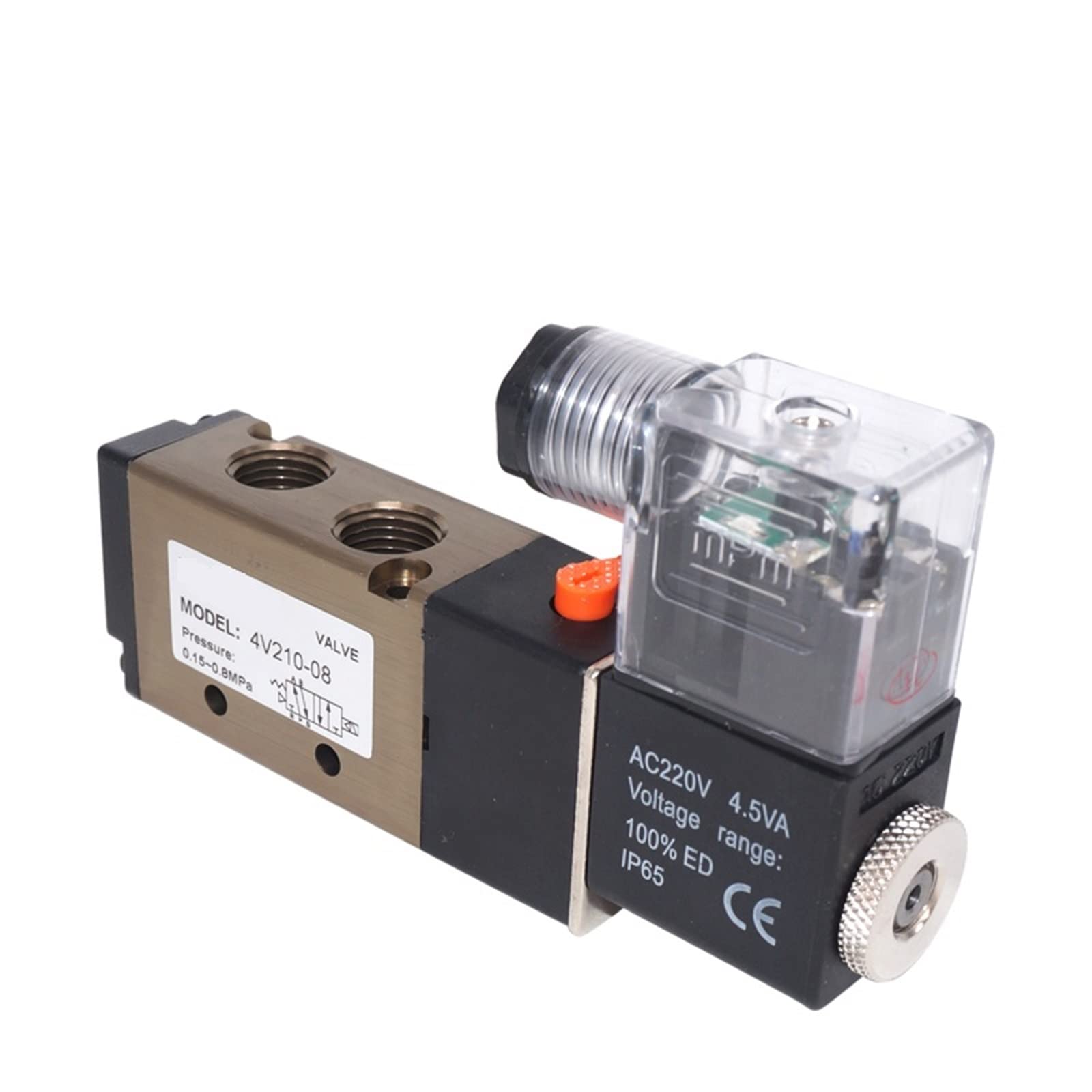 4V210-08 zawór elektromagnetyczny, 5-drożne przyłącze, 2 pozycje, gaz, pneumatyczny, elektryczny, zawór elektromagnetyczny, 12 V, 24, 220, przyłącze 1/4 cala, 1 sztuka (bez złączek, 4V210-08