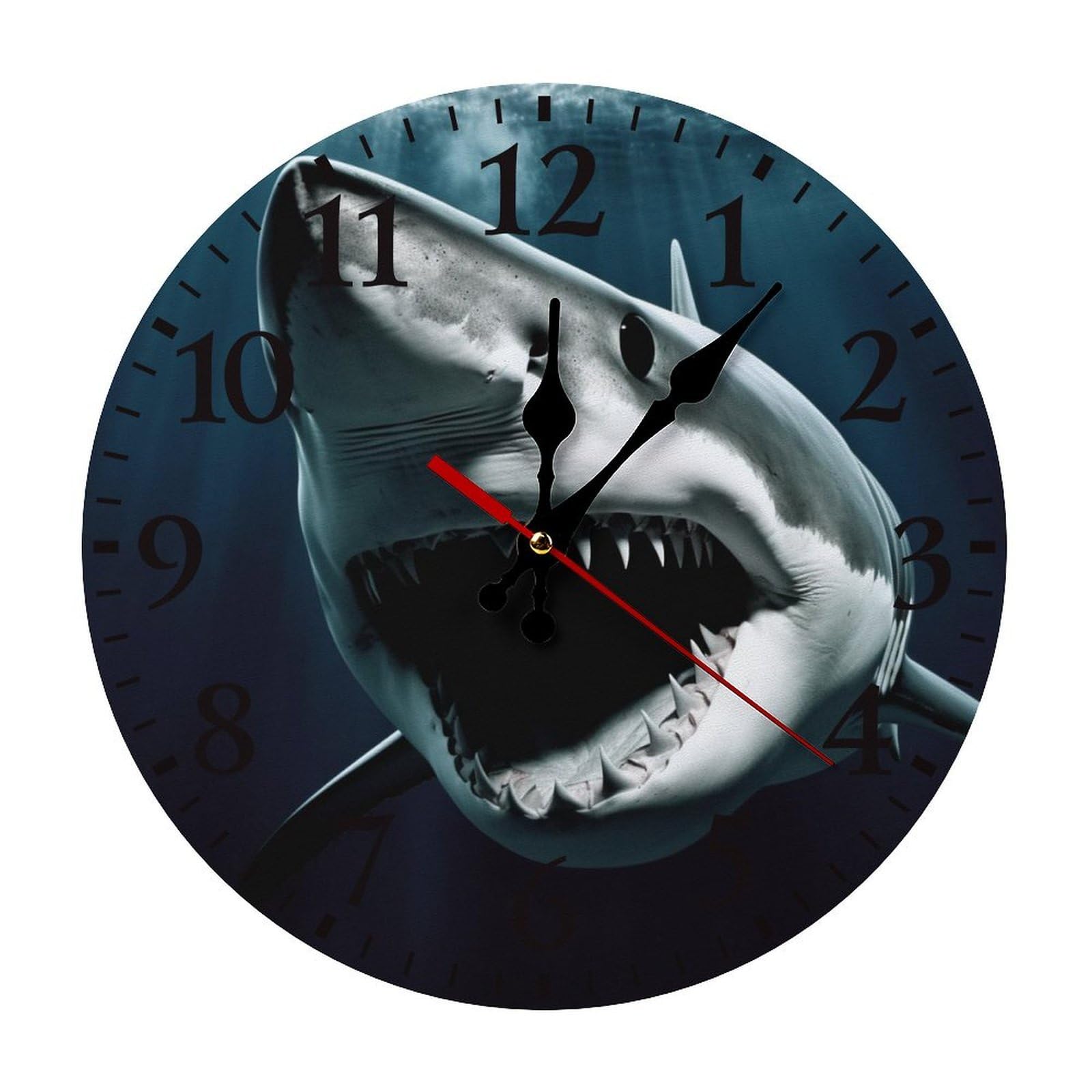 NTVOWPZO 10 Inch Wall Clock Shark Battery Operated Wall Clocks Silent Non-Ticking Round Wall Clock for Living Room Kitchen Home Office Wall Decorative Clock