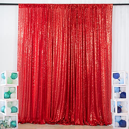 ShinyBeauty Red Backdrop Sequin Curtain Backdrop 2 Panels 4FTx8FT Photo Curtain Backdrop Curtain Panels 96 Inches Long Wedding Backdrop Chiristmas Photo Backdrop