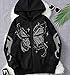 POHADON Y2k Vintage Zip Up Hoodie for Women Oversized Butterfly Graphic Long Sleeve Hooded Aesthetic Sweatshirt Jacket (Black,M)