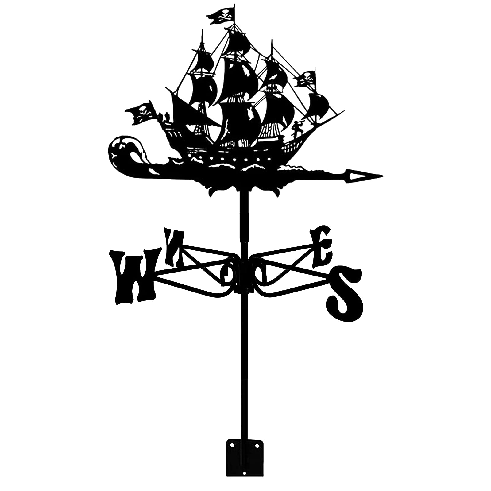 ANCNA Weather Vane Pirate ship Stainless Steel Weathervane, Decorative Wind Vane Antique Style Weathercock Measuring Tools, Garden Decoration Black Suitable for Home, Garden, Barn or Pavilion