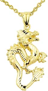 Chinese Dragon 10k Yellow Gold Charm Pendant - Polished Finish, Symbol Of Power & Good Luck