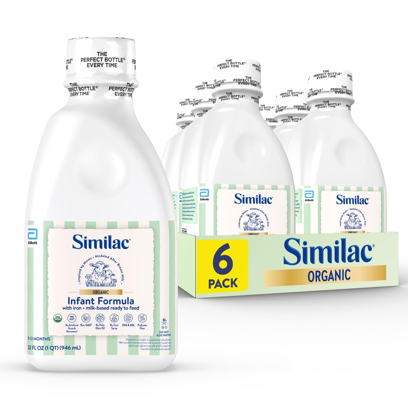 Similac Organic Infant Formula, Easy to Digest, USDA-Certified Organic, Ready to Feed, 32-fl-oz Bottle, Pack of 6 - 1