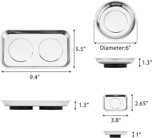 Miniatura 3 de Mayouko Juego de bandejas de piezas magnéticas de 3 piezas, soporte para platos de acero inoxidable, para tornillo, tuercas, pernos, piezas