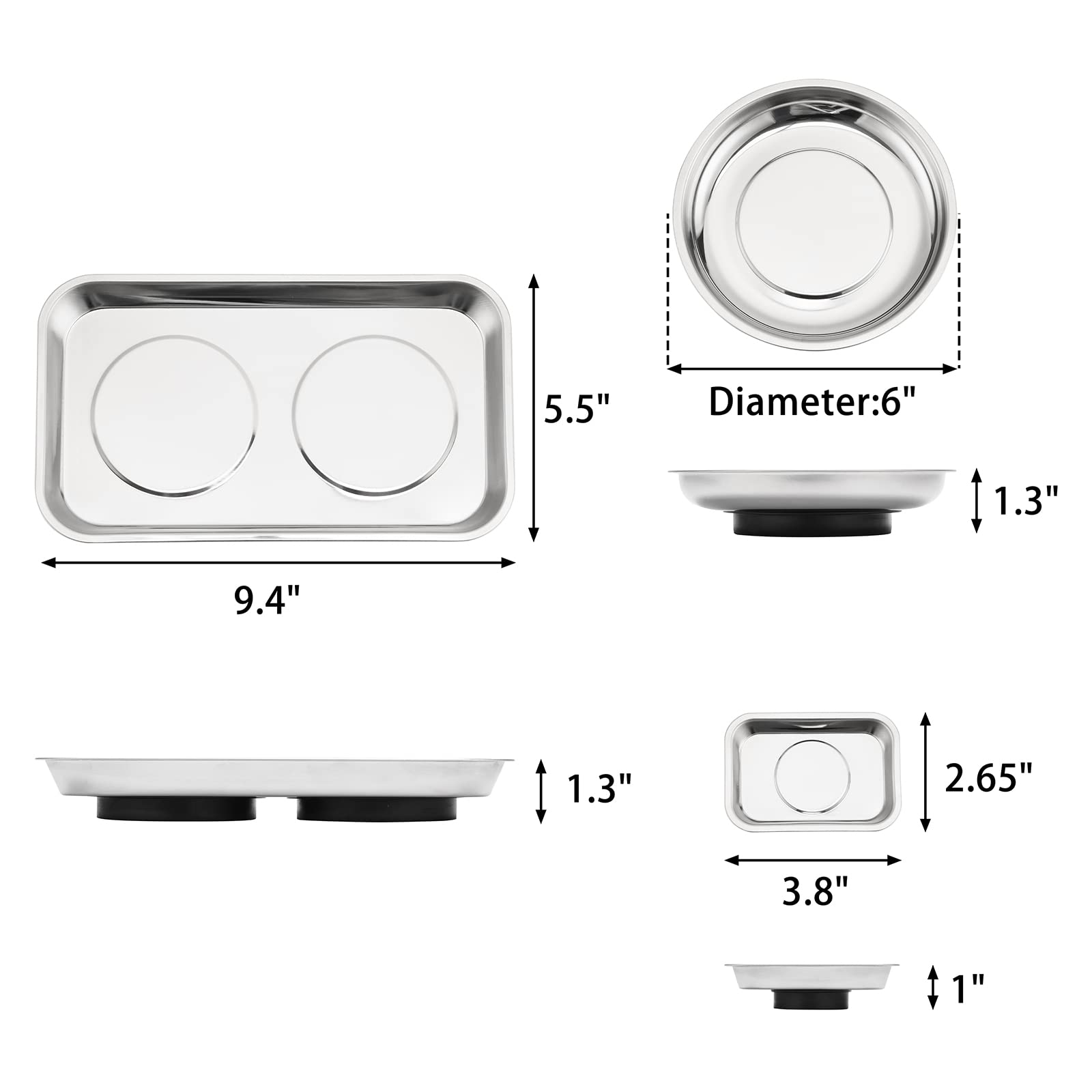 Mayouko 3PCS Magnetic Parts Tray Set, Stainless Steel Dish Holder, for Screw Nuts, Bolts, Small Parts - Image 3