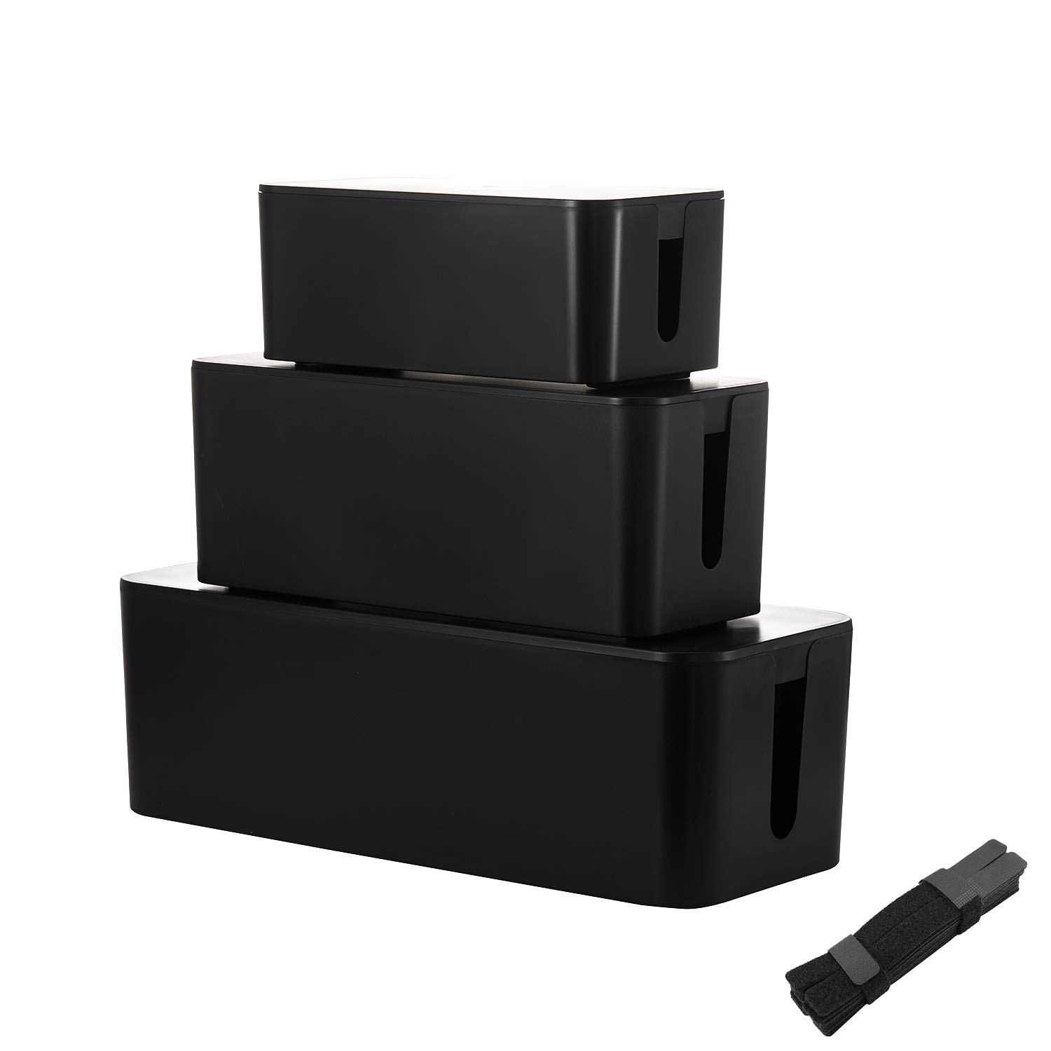 Buy Set of 3 Black Cable Tidy Box, Cord Organizer Box, Power Strip