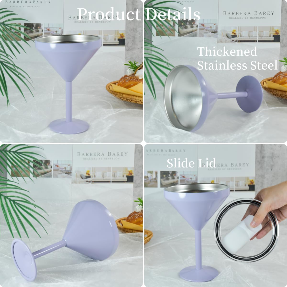 AGH Stainless Steel Martini Tumbler with Lid, 10oz Insulated Margarita Tumbler, Double Wall Cocktail Tumbler Wine Glasses for Party, Vacation, Picnic, Pool, Beach & Patio (Purple) - Image 5