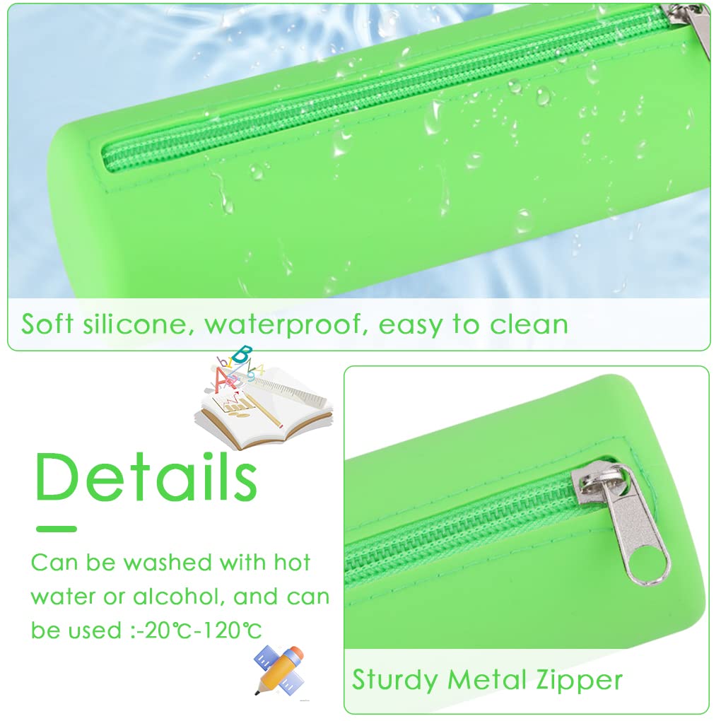 Oyachic Silicone Waterproof Pencil Case Cylinder Pencil Pen Pouch Bag Stationery Organizer for School College Office Student Adults (Green) - Image 3
