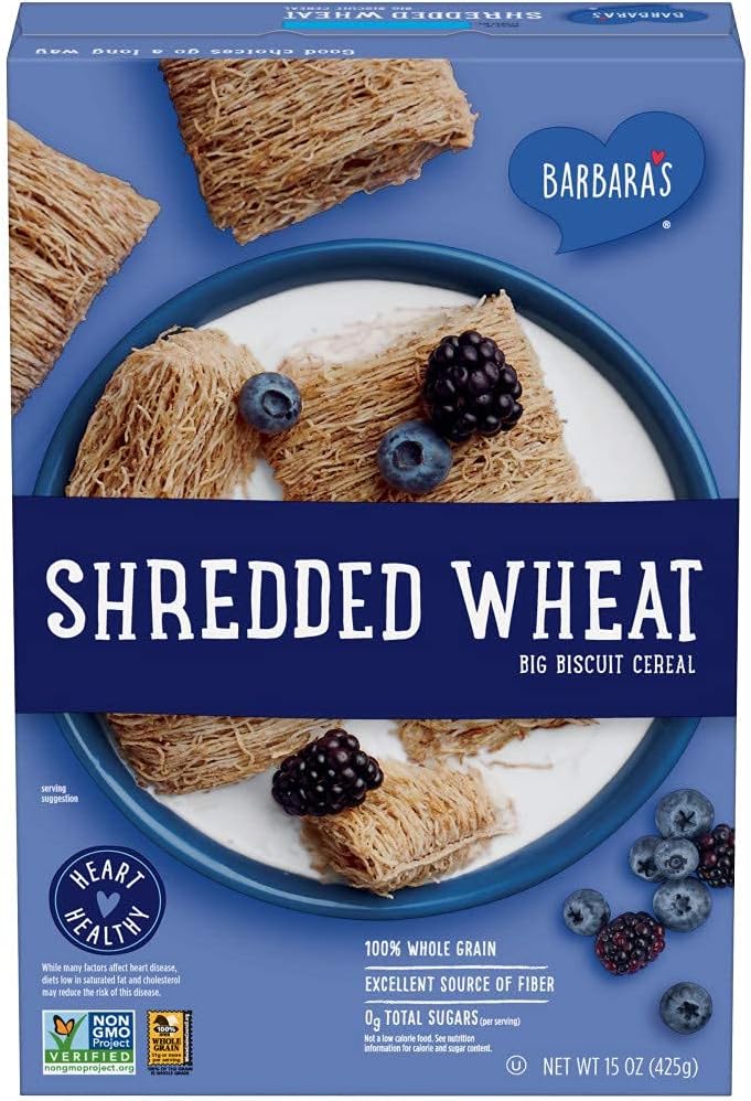 BARBARA'S Shredded Wheat Cereal, Heart Healthy, Non-GMO, 100% Whole Grain, 15 Oz Box (Pack of 12)