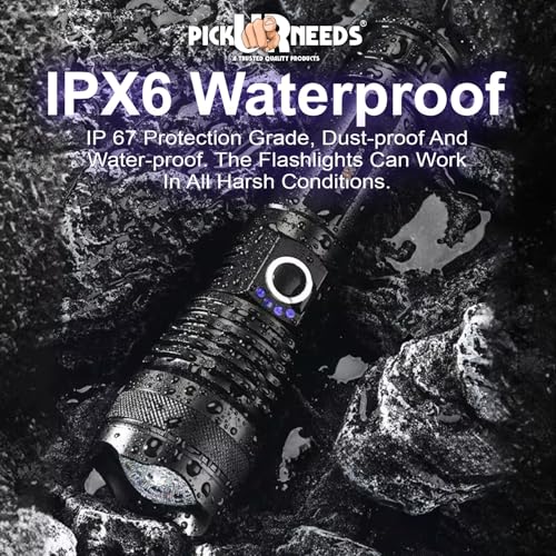 Image of Pick Ur Needs 100w High Power Rechargeable LED Flashlight Torch Zoomable Focus 5 Lighting Modes Type-C Fast Charging Long-Range Torch for Outdoor, Camping & Emergency (Black)