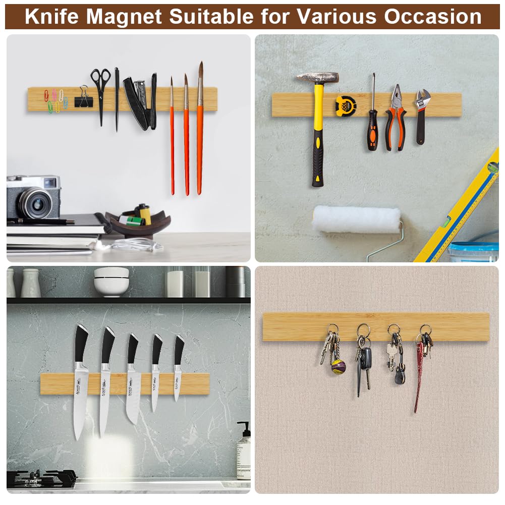 Aolso Magnética para Cuchillos，30cm Barra Magnética para Cuchillos，Portacuchillos Magnético de Madera，Puede Absorber Herramientas de Hierro,Soporte Magnético Cuchillo con Autoadhesivo