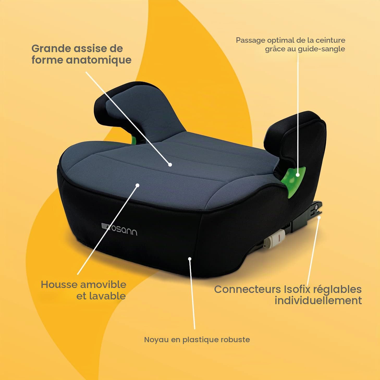 OSANN - Siège auto réhausseur enfant Junior Isofix I-Size - 126-150 cm - noir - Avec ou sans Isofix, Ceinture 3 points