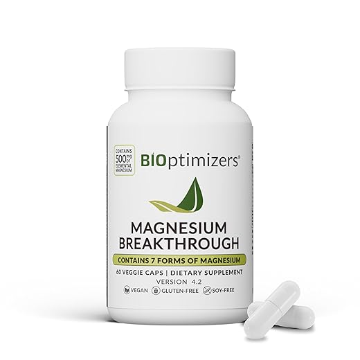 BIOptimizers Magnesium Breakthrough Supplement with 500mg - 7 Forms of Magnesium: Glycinate, Malate, Citrate, and More - Natural Support for Sleep and Cognitive Function -60 Capsules- Calming Vitamins
