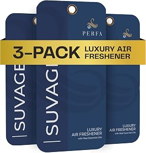 Suvage Card Air Fresheners | Pack of 3 Hanging Car Air Freshener for Men | Odor Eliminating Technology, Masculine Fragrance Oil Scented | 6 Weeks Longevity Long Lasting Fragrance Diffuser by Perfa