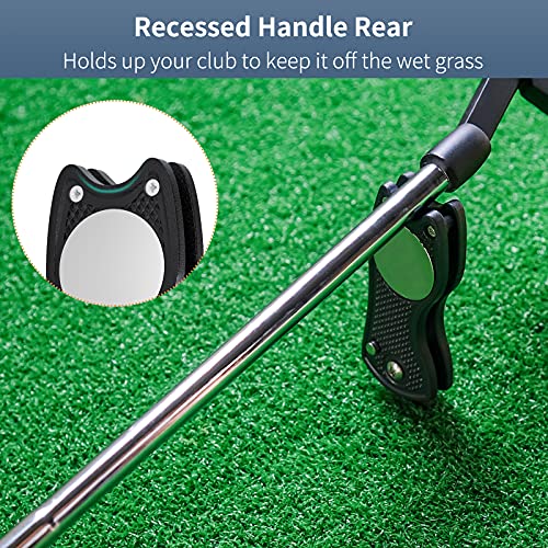 Vibit Foldable Golf Divot Repair Tool With Magnetic Ball Marker And Pop-Up Button Green Tool Accessories With Metal Fork Tine And Plastic Handle For Golfers, 2 Pack #TOP4