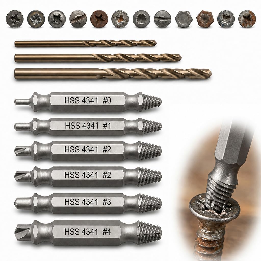 9 Pcs Damaged Screw Extractor Set HSS 4341 General Bolt Extractor Sets
