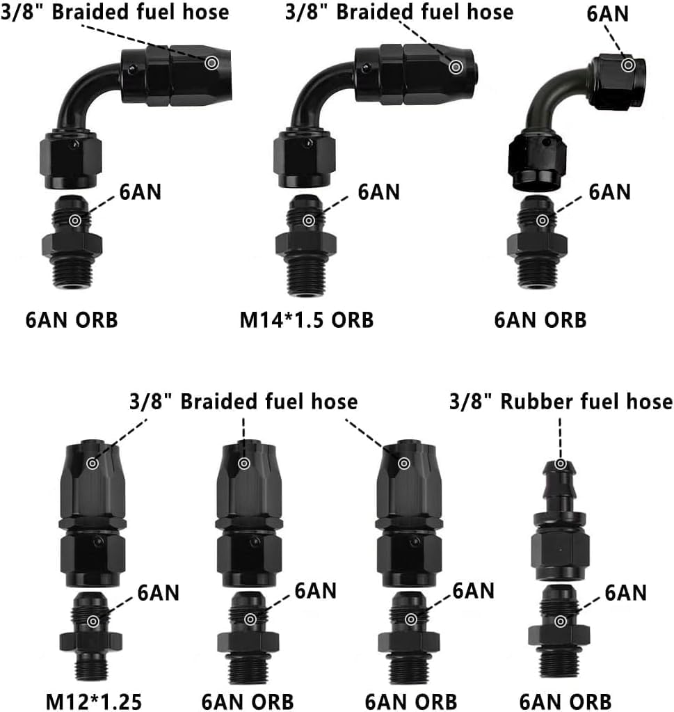 Adjustable Fuel Pressure Regulator Kit 100psi Universal Fuel Regulator for Carburetor with Gauge 6AN Fuel Line Fitting Return Adjustable Aluminum (Black)