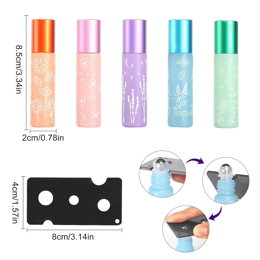 WeddHuis 5 Piezas Botellas de Vidrio Roll On Portátiles Reutilizables Prácticas para el Almacenamiento y Aplicación de Aceites Esenciales y Perfumes (10ml)
