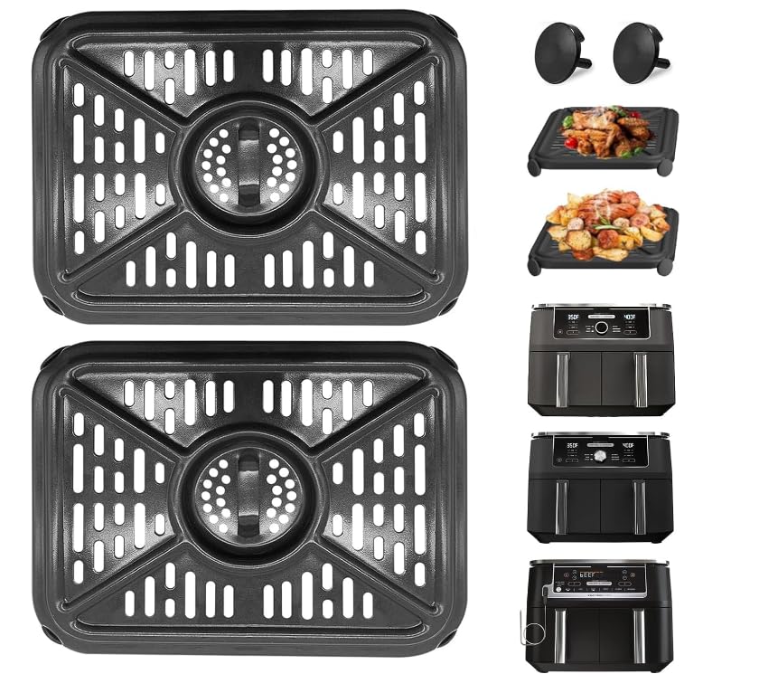 Air Fryer Grill Plate for Ninja Foodi AF400UK 9.5L 6 in1 DualZone 2 Drawers Air Fryer, Replacement Air Fryer Crisper Plate Grill Pan Tray Accessories, Dishwasher Safe (2pcs)