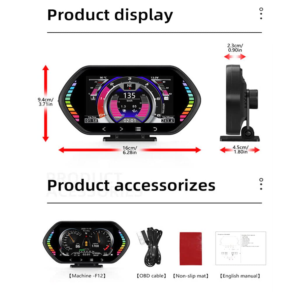 Display HUD Orton F12 Per Auto - OBD2 GPS, Tachimetro, Allarmi, Per Sicurezza Guida - Foto 3