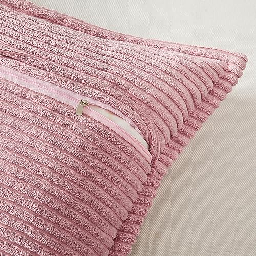 Topfinel Pink Pillows Sofa Autumn Cushion Covers 45cm x 45cm Plain Leather Powder Pink Fluffy Cushion Scatter Pillowcases 18x18 inches for Girls Bedroom - Image 3
