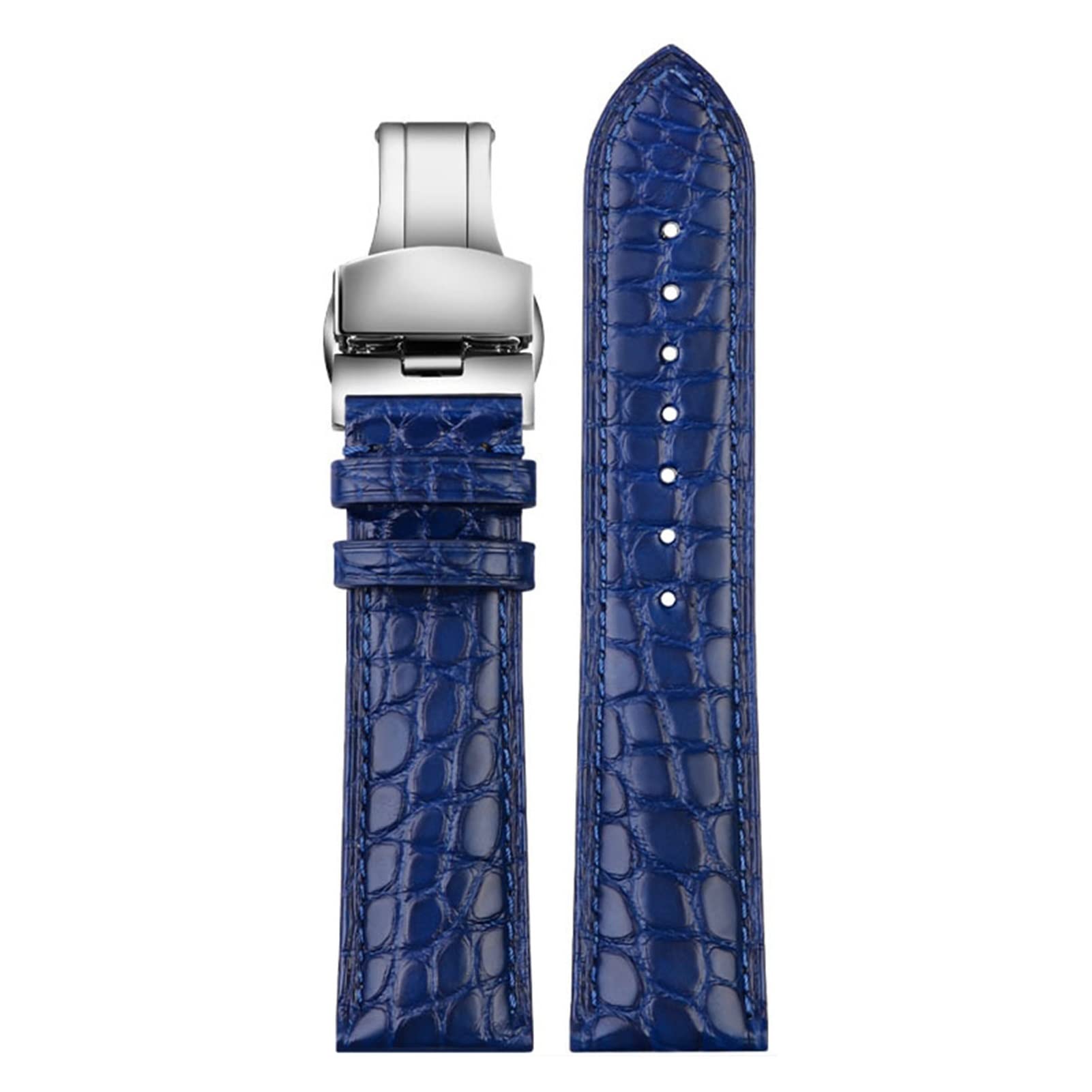 Für luxuriöse Armbandkrokodilgurt weiche Blaue Leder -Uhrenband -Schmetterlingsklasamme 18 20mm 22mm Männer Handgelenkband