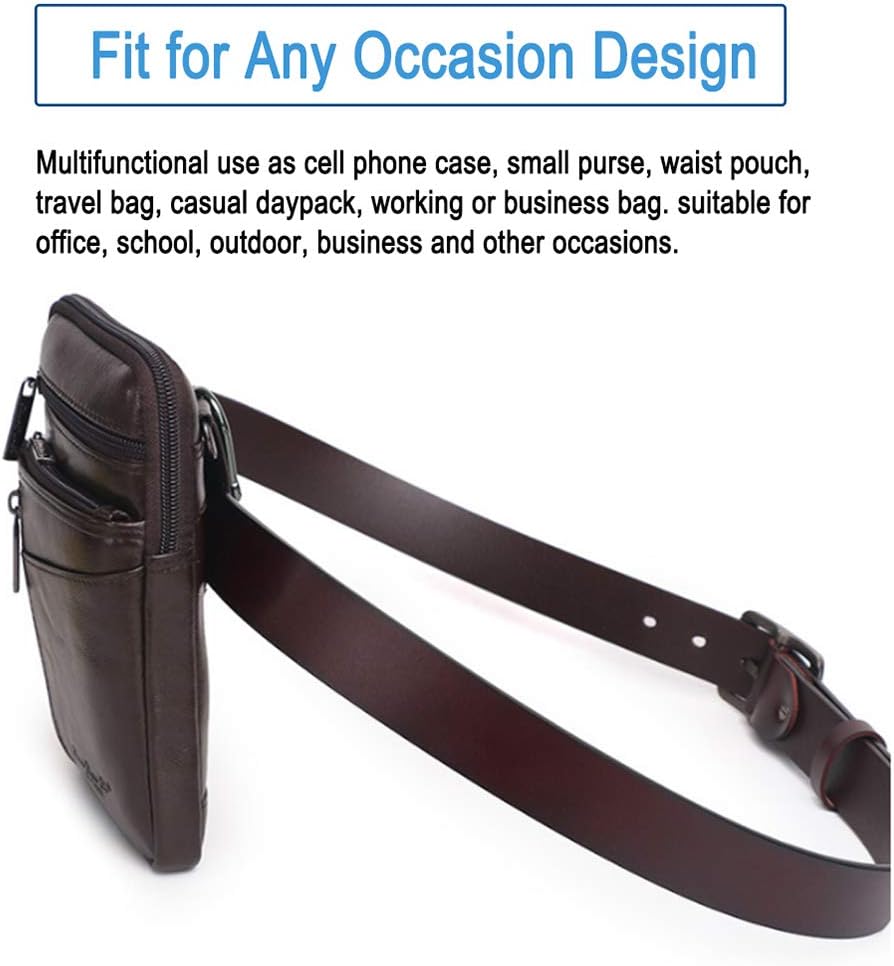 Men Waist Belt Bag Fit for iPhone 14 13 12 11 Xs Max Belt Pouch for 7.0" Smartphone with Thick Dual Layer Defender Case Hybrid Armor Case Battery Case On Style2-Coffee