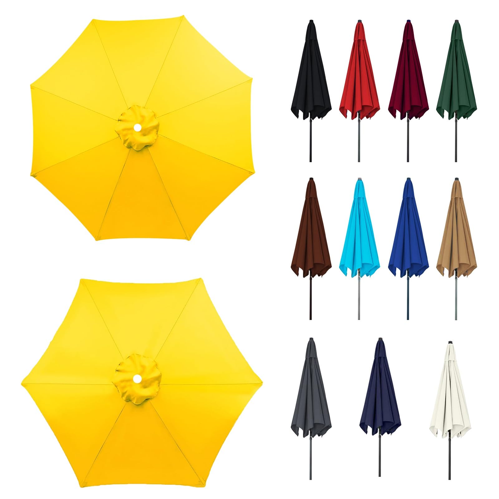 200/230/250/270/300cm Parasol Umbrella Replacement Cover, Umbrella Replacement Fabric, Large Table Umbrella Replacement Top Fit, Fade Resistant, for Patio, beach, swimming Pool(Yellow,8ribs:3.0m/9.8ft
