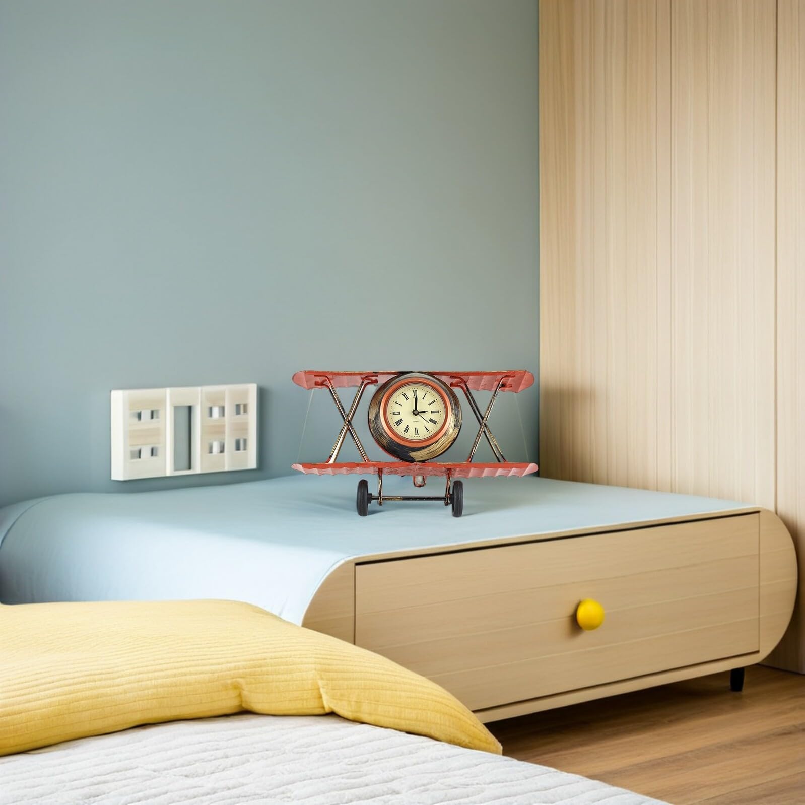 HOMSFOU Reloj De La Sala Reloj De Mesa Biplano Reloj De Mesa De Noche Relojes De Pared De Aviones Mini Reloj De Mesa Modelo De Reloj De Avión Despertador De Avion Manto De Chimenea Metal