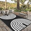 Anidaroel Outdoor Area Rug for Patio Clearance 6X9ft Waterproof, Reversible Plastic Straw Rug Outside Rug, Stain & UV Resistant RV Mat for Camping, Porch, Balcony, Pool Deck(Black&White, 6‘x9')